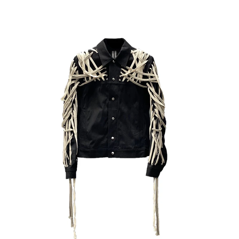 Hand-Woven Drawstring Lace Pendant Jacket Thin Buckle Single Layer Coat Dark Men and Women Couple High Street liusu Jacket