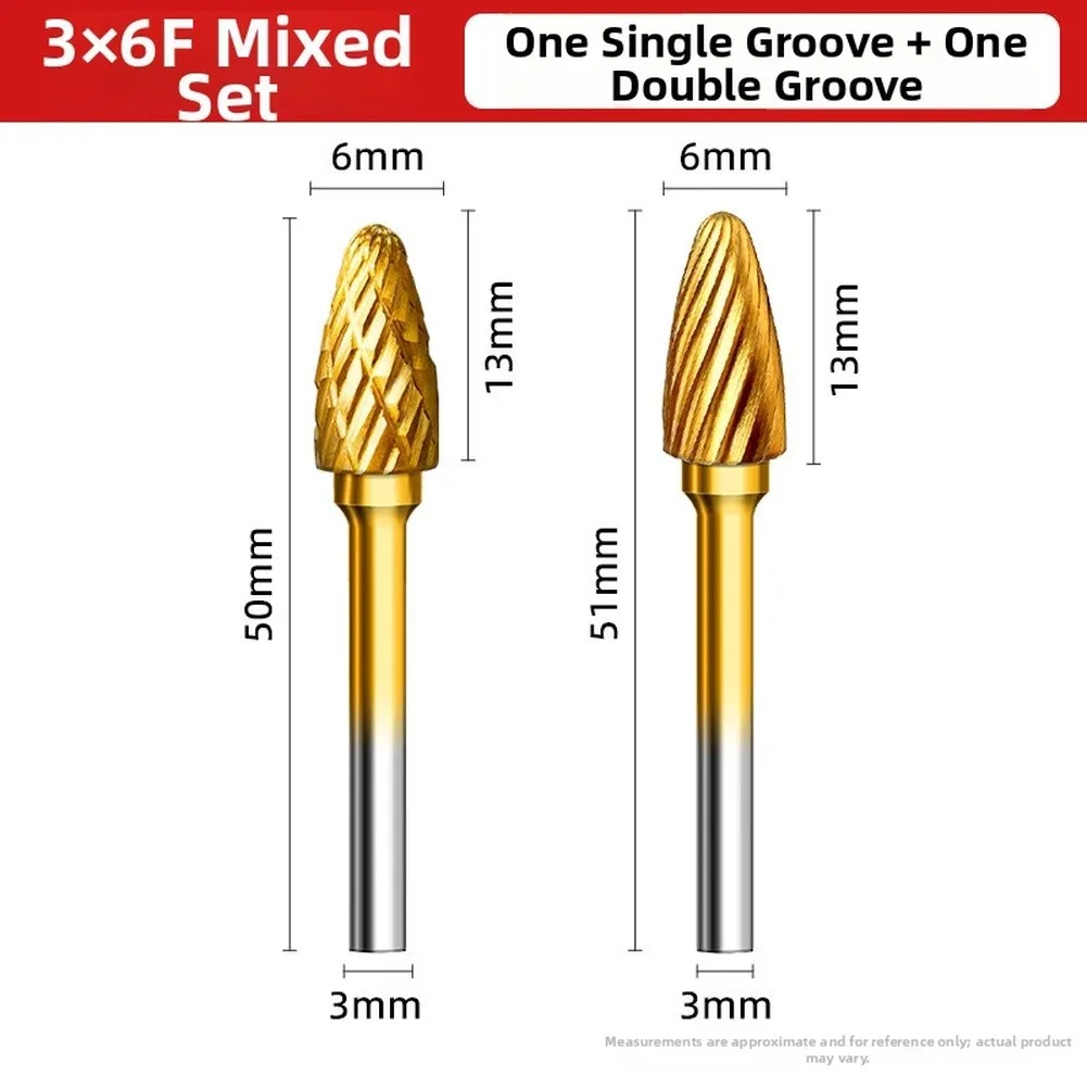 2/5/10pcs Carbide Rotary File Dual Slot Rotatable File Multi-Use Grinding Tool With 3mm Round Shank For Electric Grinders