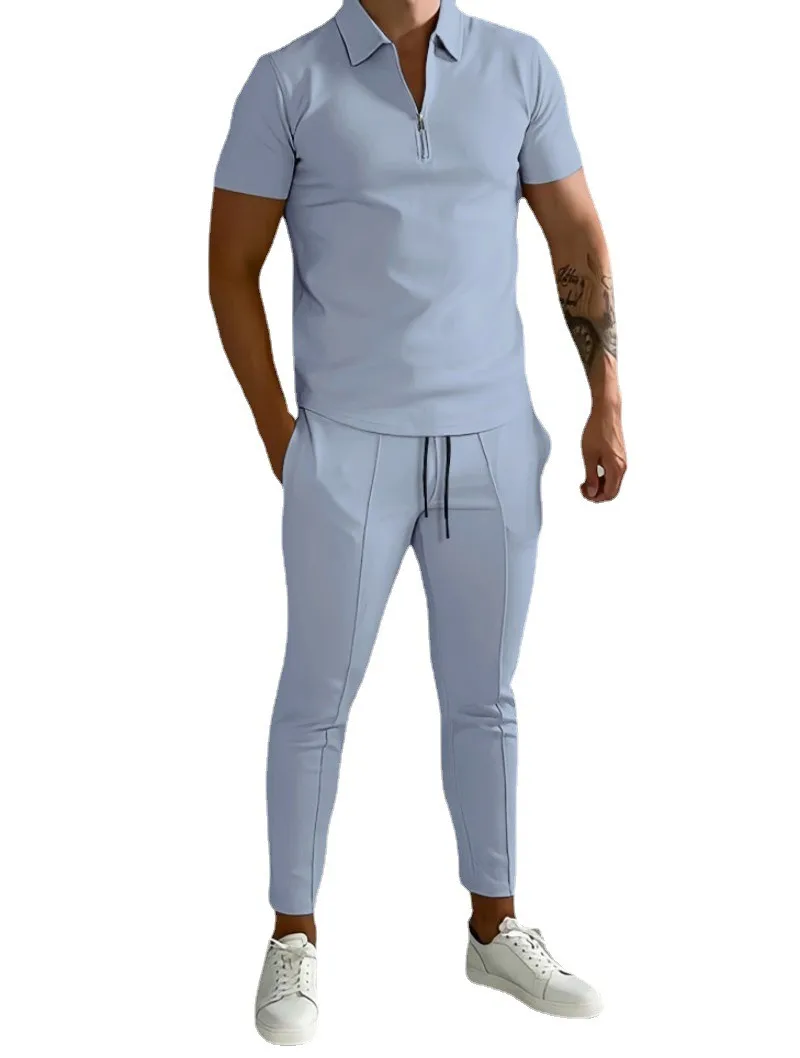 Spring And Summer Mens Sets Lapel Short-Sleeved Polo Shirt Sports Pants 2-Piece Suits For Men