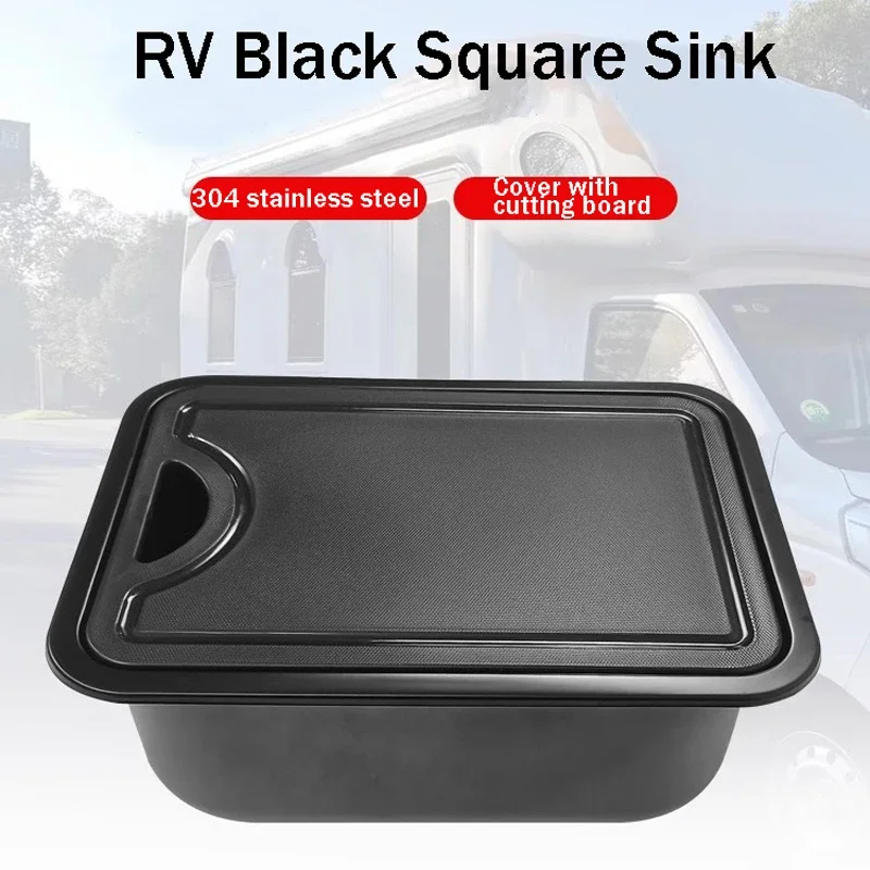 RV Kitchen Black Sink Hidden Sink With Chopping Board Cutting Cover Caravan Square Trumpet Sink