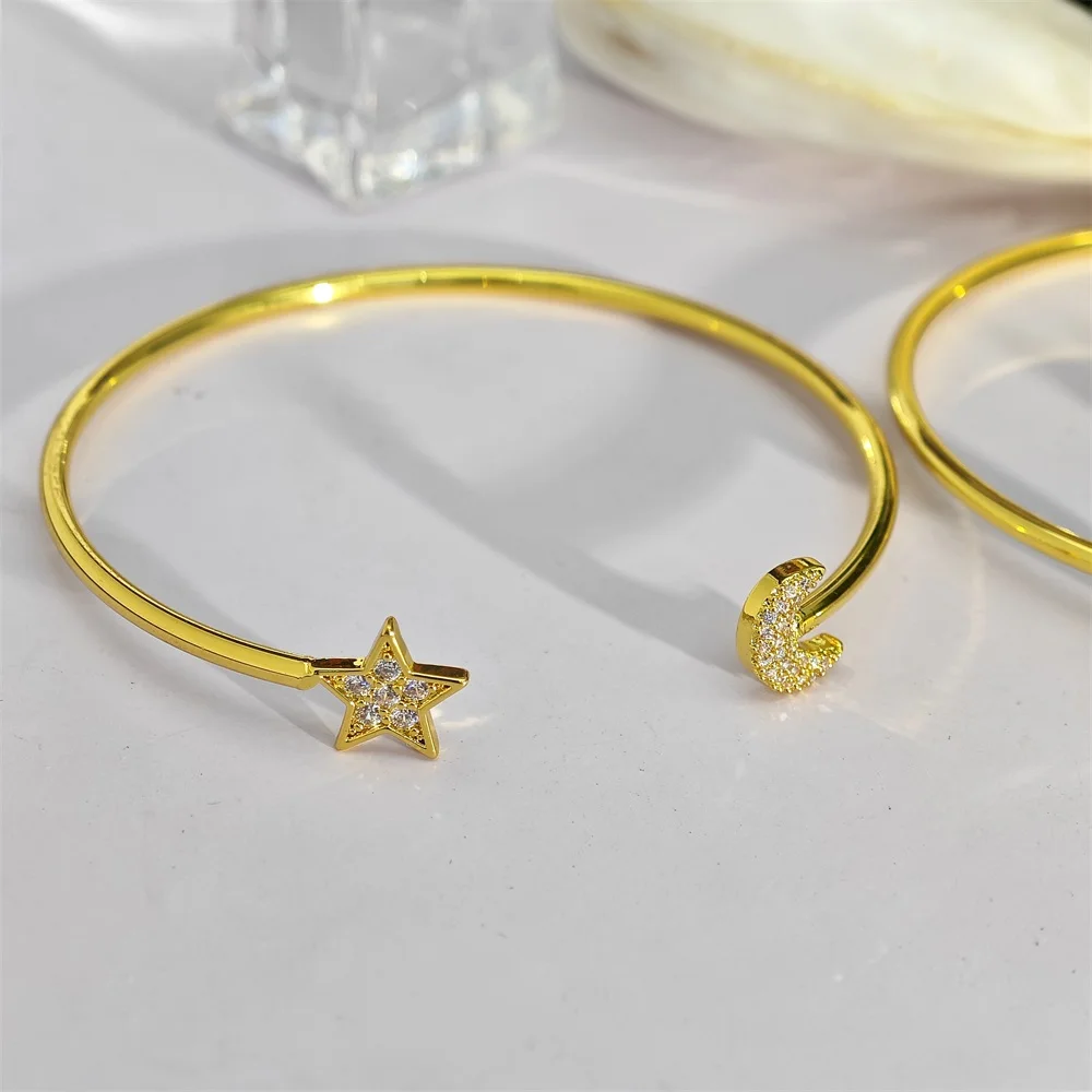 2023 Fashion Star And Moon Couple Cuff Bangle Gold Plated Double Heart Shape Open Bangle For Women Party Jewelry
