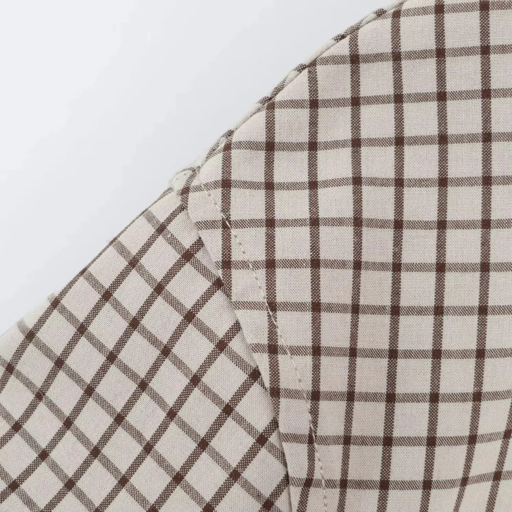 Damen Casual Trendige Frühling Herbst Karierte Jacke mit Kapuze und Reißverschluss-Taschen, Modische High-Street Coole Outfit-Jacke für Frauen – Detail 6