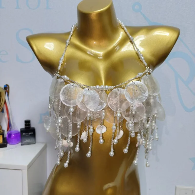 Böhmischer Naturmuschel-Körpergurt-Top für Damen, Verstellbarer Neckholder-Ketten-Body-Top für Strandurlaub und Fotoshootings, Körperaccessoire – Detail 20