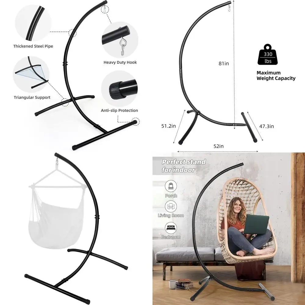 

Heavy-Duty Steel Hammock Chair Stand, Outdoor Indoor Swing Chair Holder, Supports Up to 350lbs