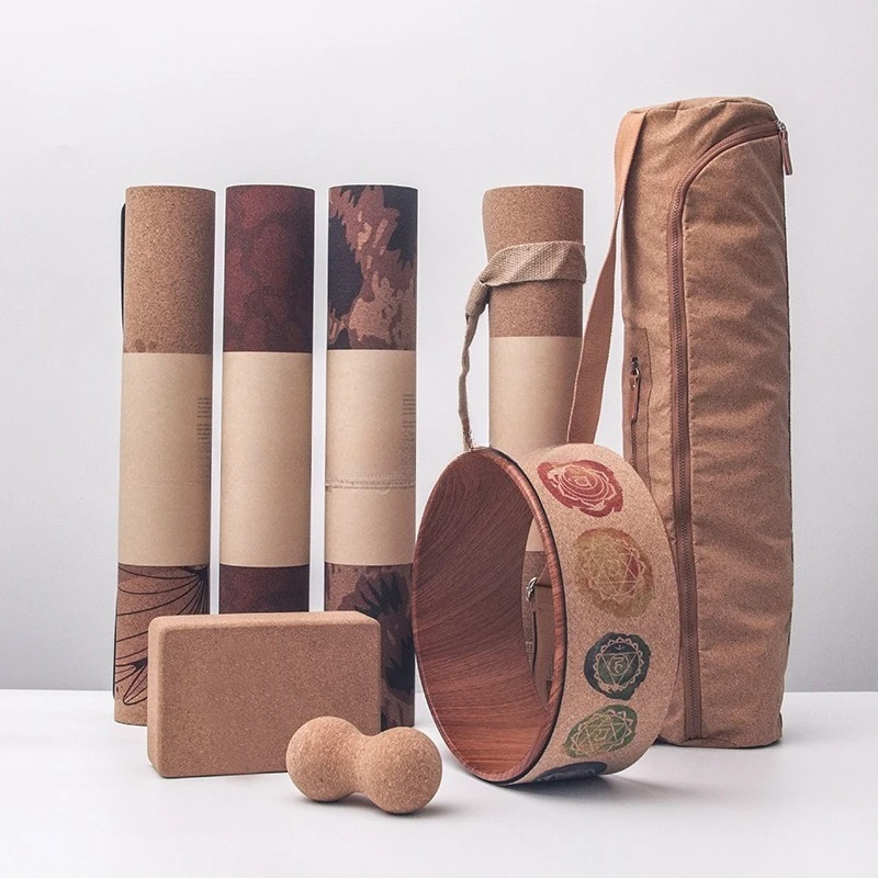 

Natural rubber cork yoga mat set, yoga wheel cork fascia ball