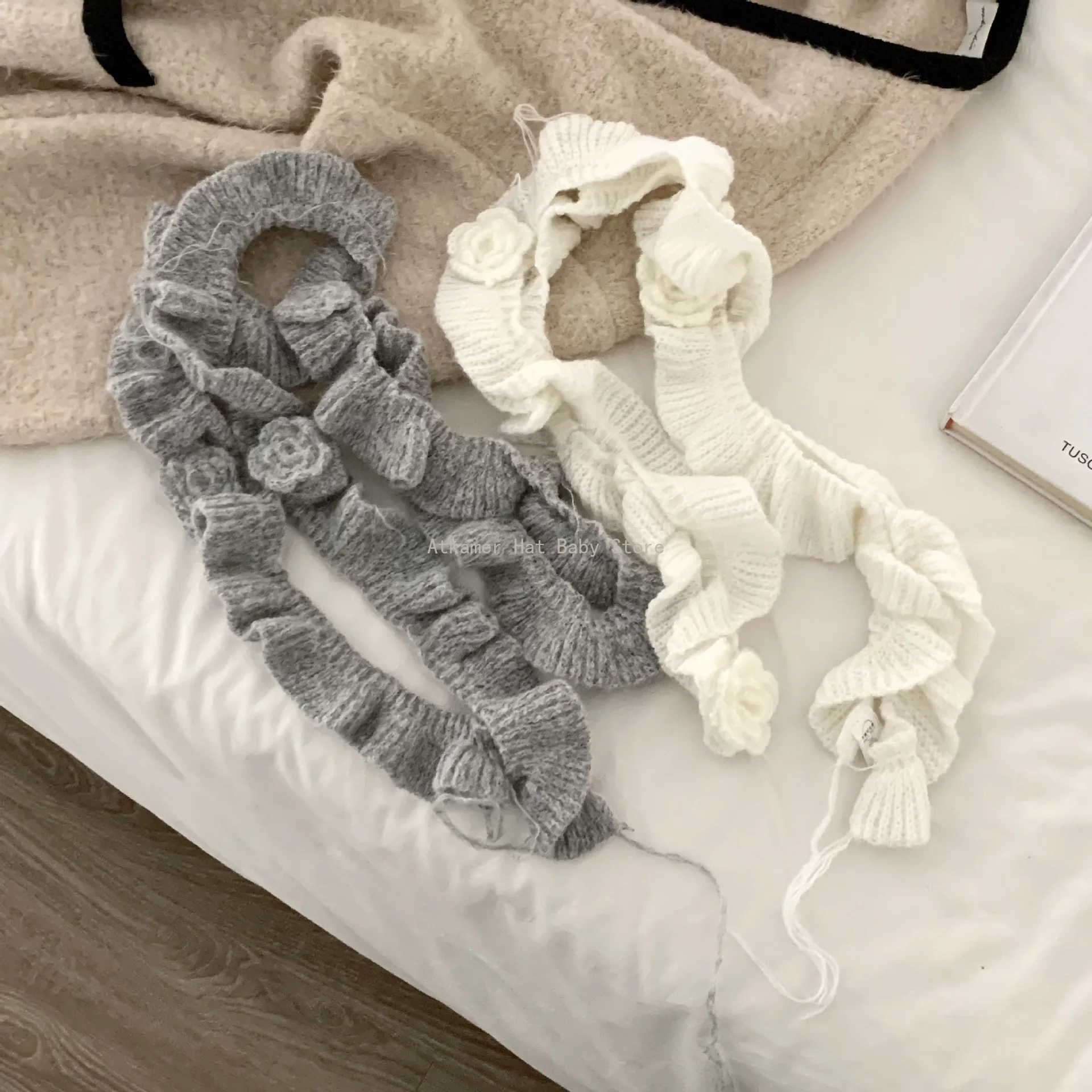Y2K Knitted Thin Scarf Soft Monochrome Long Narrow Scarves Ruffle Scarf Neckwear for Women Various Occasion