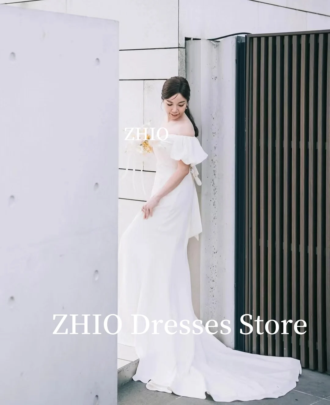 ZHIO Simple Wedding Dresses Mermaid Organza Off the Shoulder Pleat Korea Photo Shoot Bridal Gowns Corset Customized Mariage