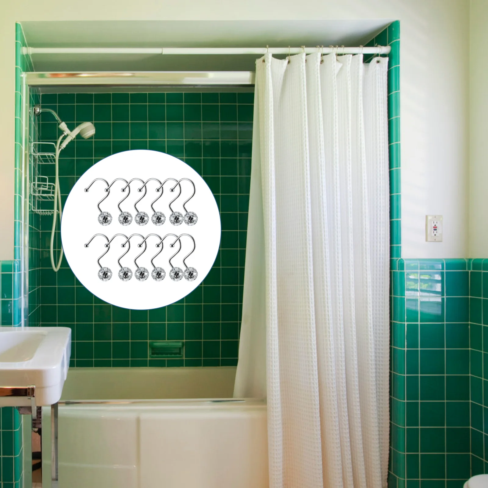 

12Pcs Metal Ball Hooks Curtain Fixing Accessories Waterproof Rustproof Bathroom Decor Curtain Hooks Accessory