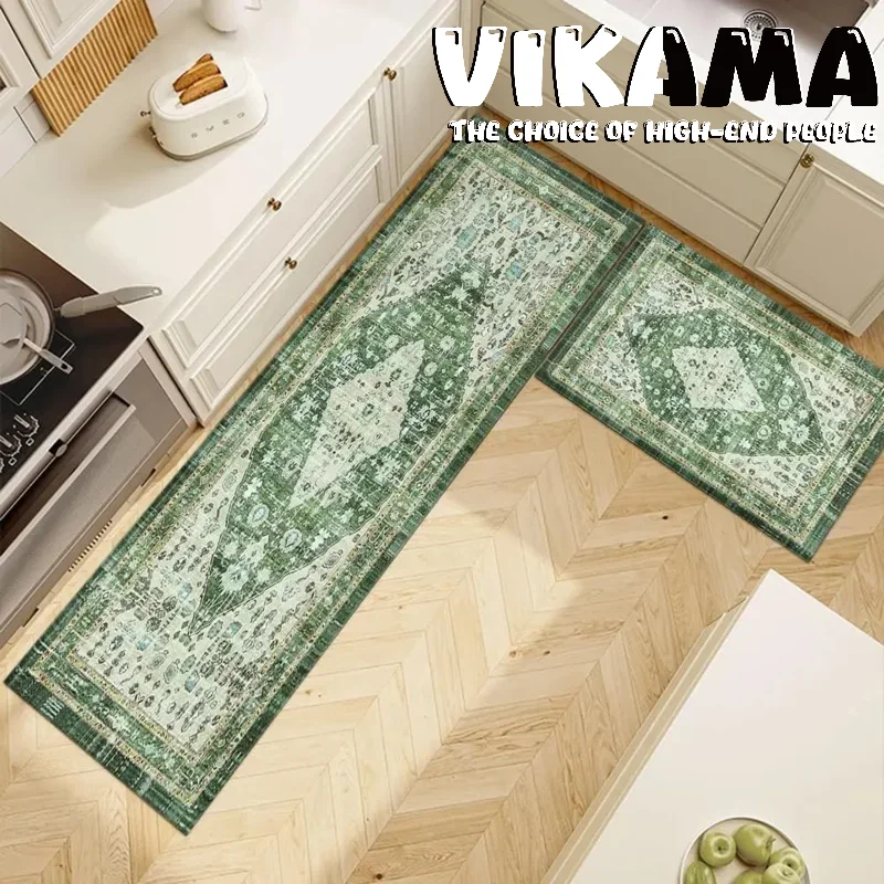 VIKAMA 1/2 PC VINTAGE KITCHEN Dirt ทนแผ่นพื้น Bohemian Floral ENTRY Area ล้างทําความสะอาดได้พรมเช็ดเท้า Home Decor น้ําหนักเบาพรม