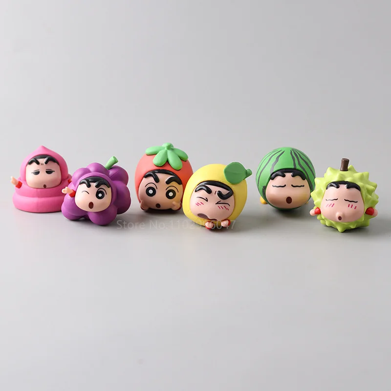 

Аниме фигурки Crayon Shin-chan, аниме фигурки фруктов Shin-chan, экшн-фигурки из ПВХ, украшения комнаты, рождественский подарок для детей, игрушки, новинка 2023, 6 шт./комплект