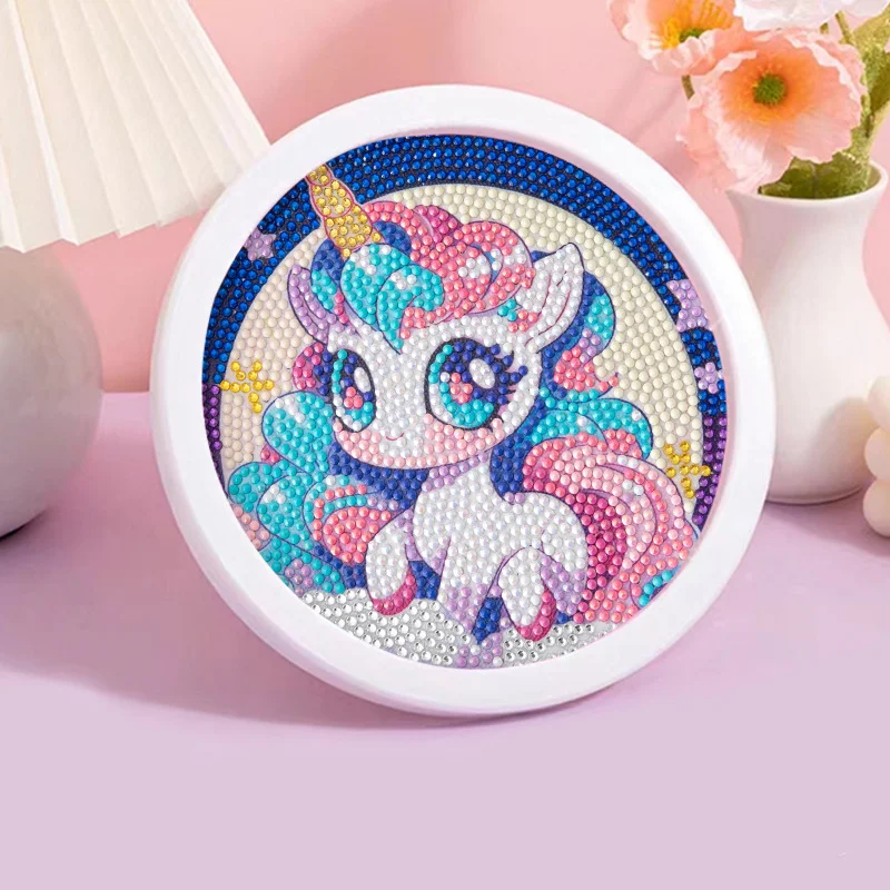 Cartoon Unicorn Diamond Painting Diy Round Frame Children's Handmade AB Diamond Diamond Paste Painting Gifts