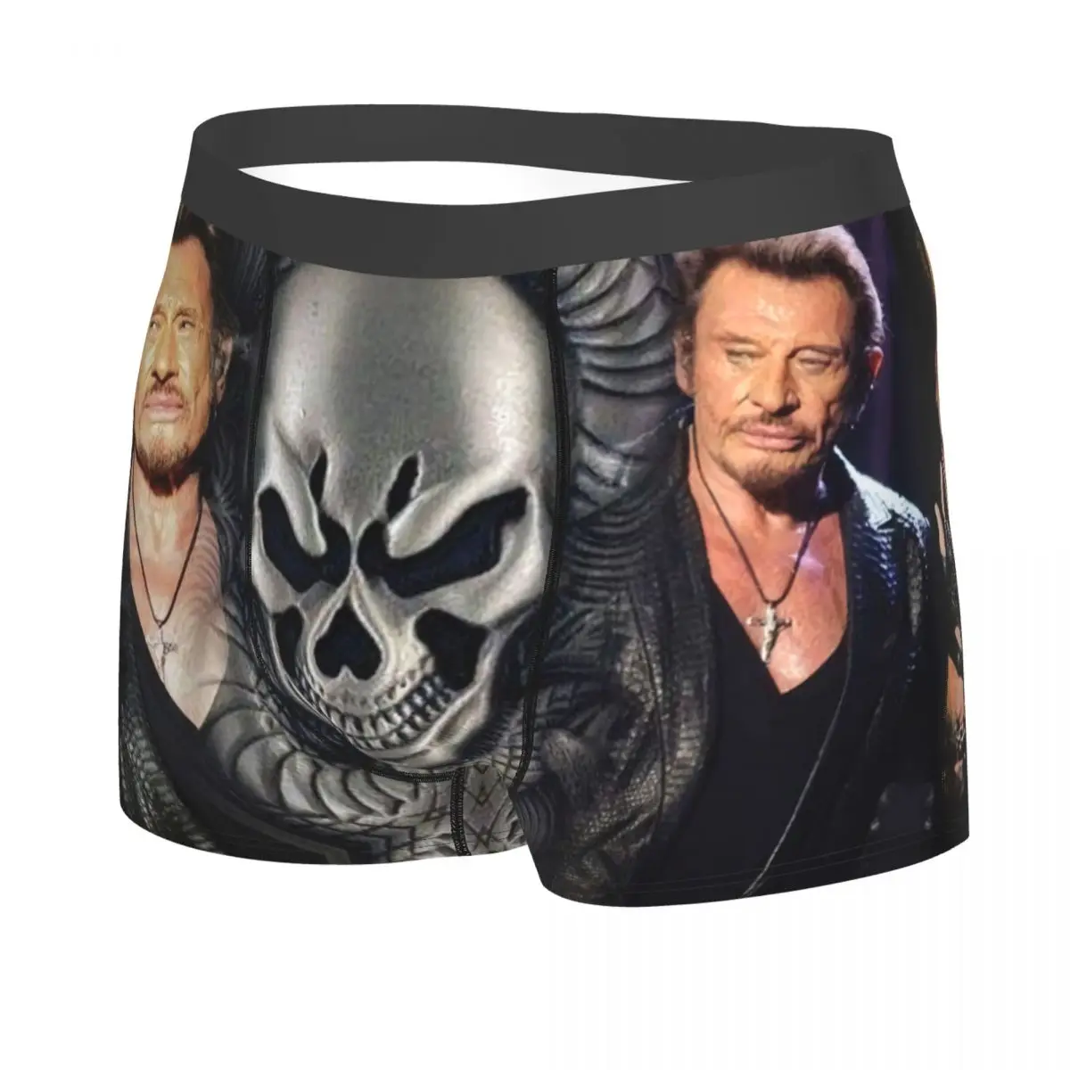 Custom Johnny Hallyday Skull Boxer Shorts For Men 3D Print Heavy Metal Rock French Singer Underwear Panties Briefs Underpants