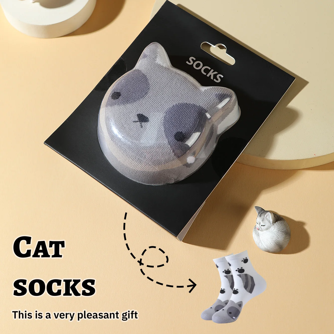 1 pair of unisex mid-calf socks with a novel and interesting animal cat design, gift box socks, creative socks, fashionable and trendy style, comfortable and breathable, suitable for parties, casual wear, Valentine's Day, Halloween, birthdays, Christmas, New Year, Thanksgiving, autumn and winter, all-season style, creative gift box