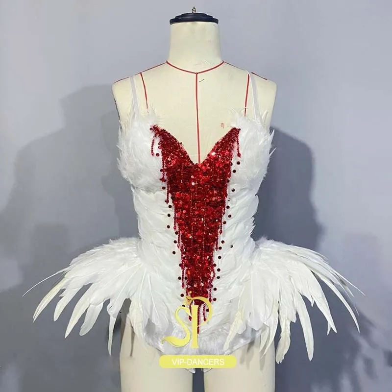 

White Feather Jumpsuit Women Gogo Dancer Clothing Nightclub Party Show Outfit Festival Rave Wear Carnival Halloween Clothes 1921