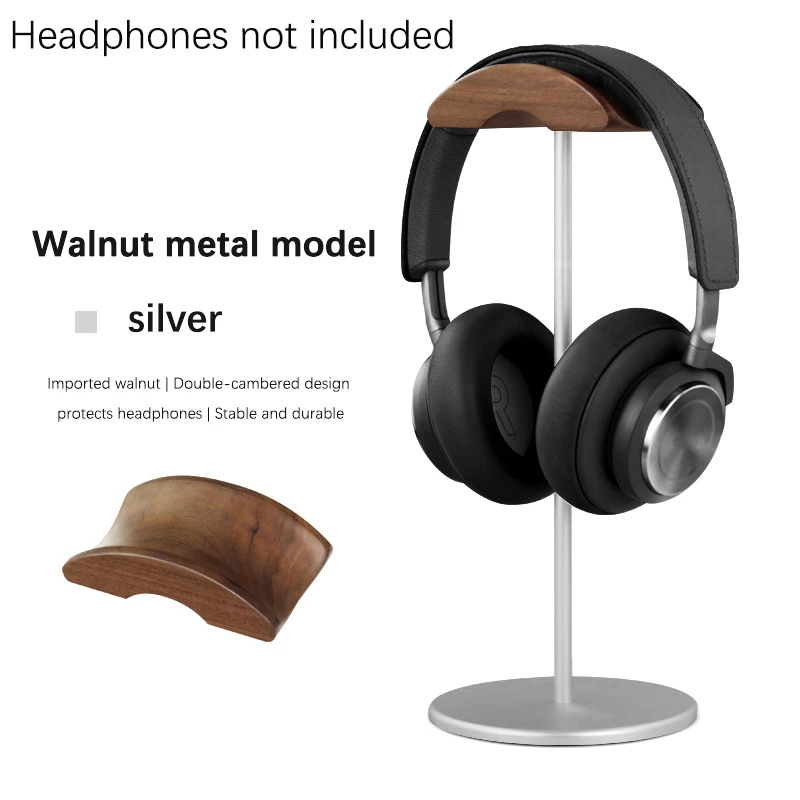 Black Walnut Wood & Aluminum Alloy Headphone Stand Gaming Headset Holder With Solid Metal Base For Table Desk Display