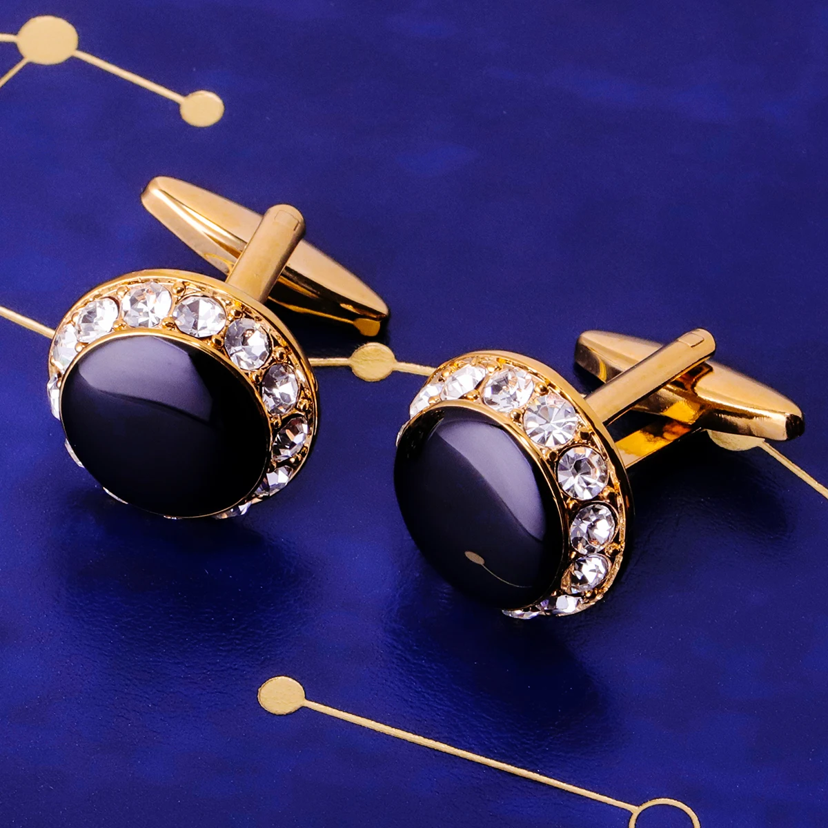 

KFLK Shirt Cufflinks for Men Brand Crystal Cuff links Button Black Gold-color High Quality Luxury Wedding Guests