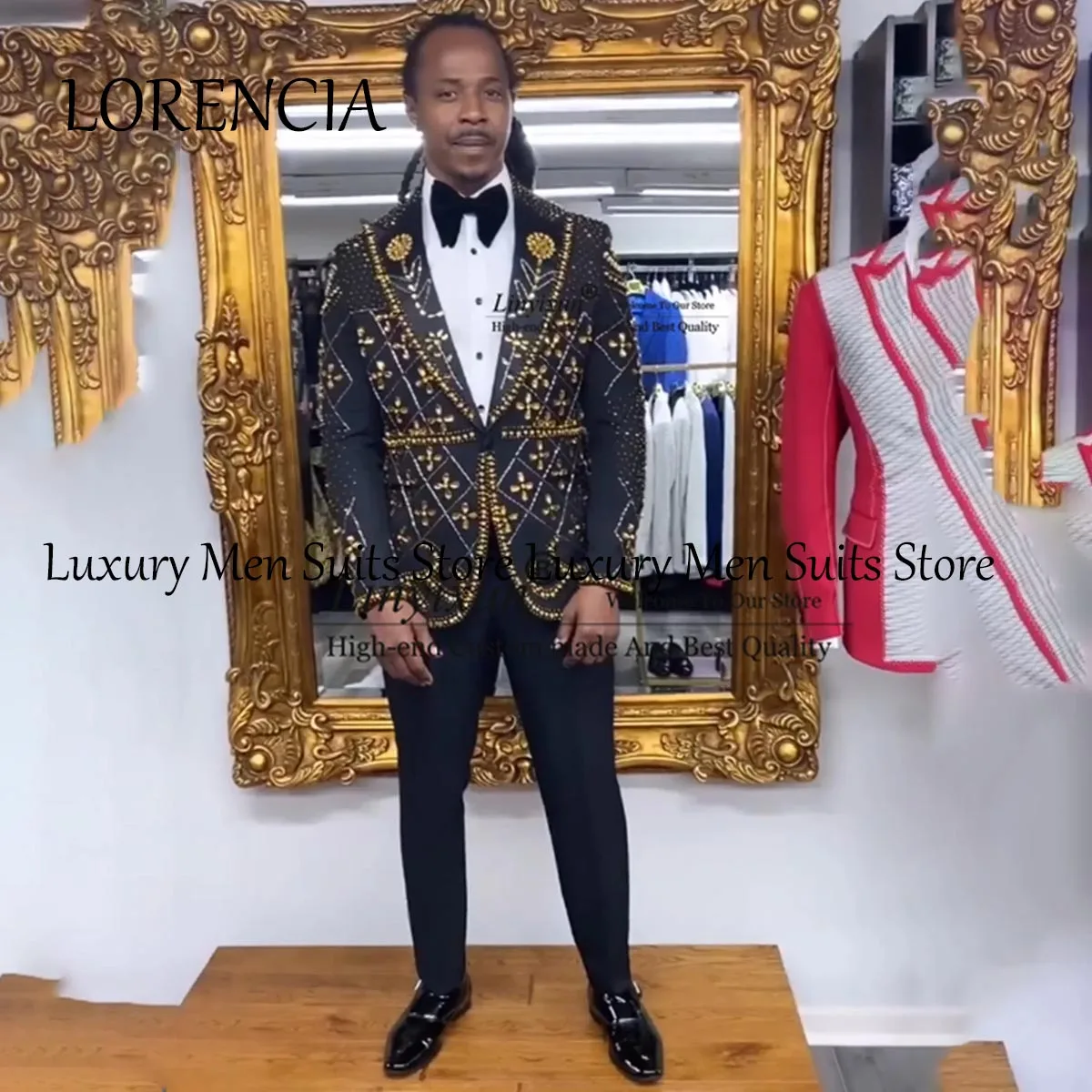 

Формальные комплекты из 2 предметов с кристаллами 2024, свадебные смокинги для жениха с бисером, мужской костюм, мужской пиджак для выпускного, двубортный костюм Homme