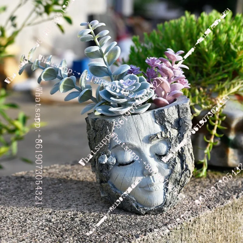 

Stump Girl Resin Craft Ornament Home Garden Decoration Ornament Garden Succulent, Face Flower Pot
