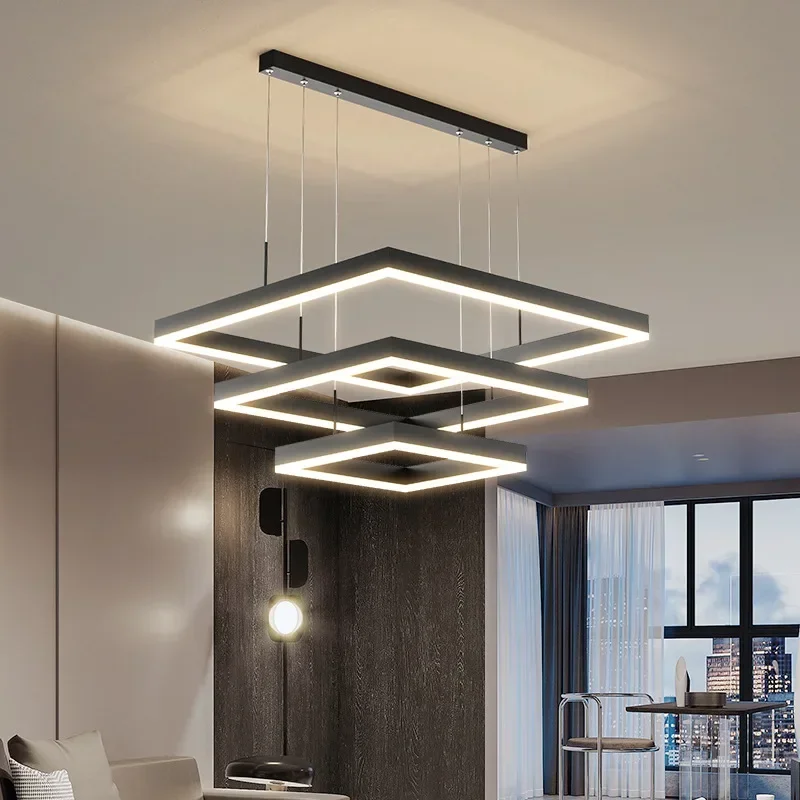 

Nordic Square Design Led Pendant Lights Dimmable for Table Dining Living Room Kitchen Island Bedroom Home Decor Lusters Fixture