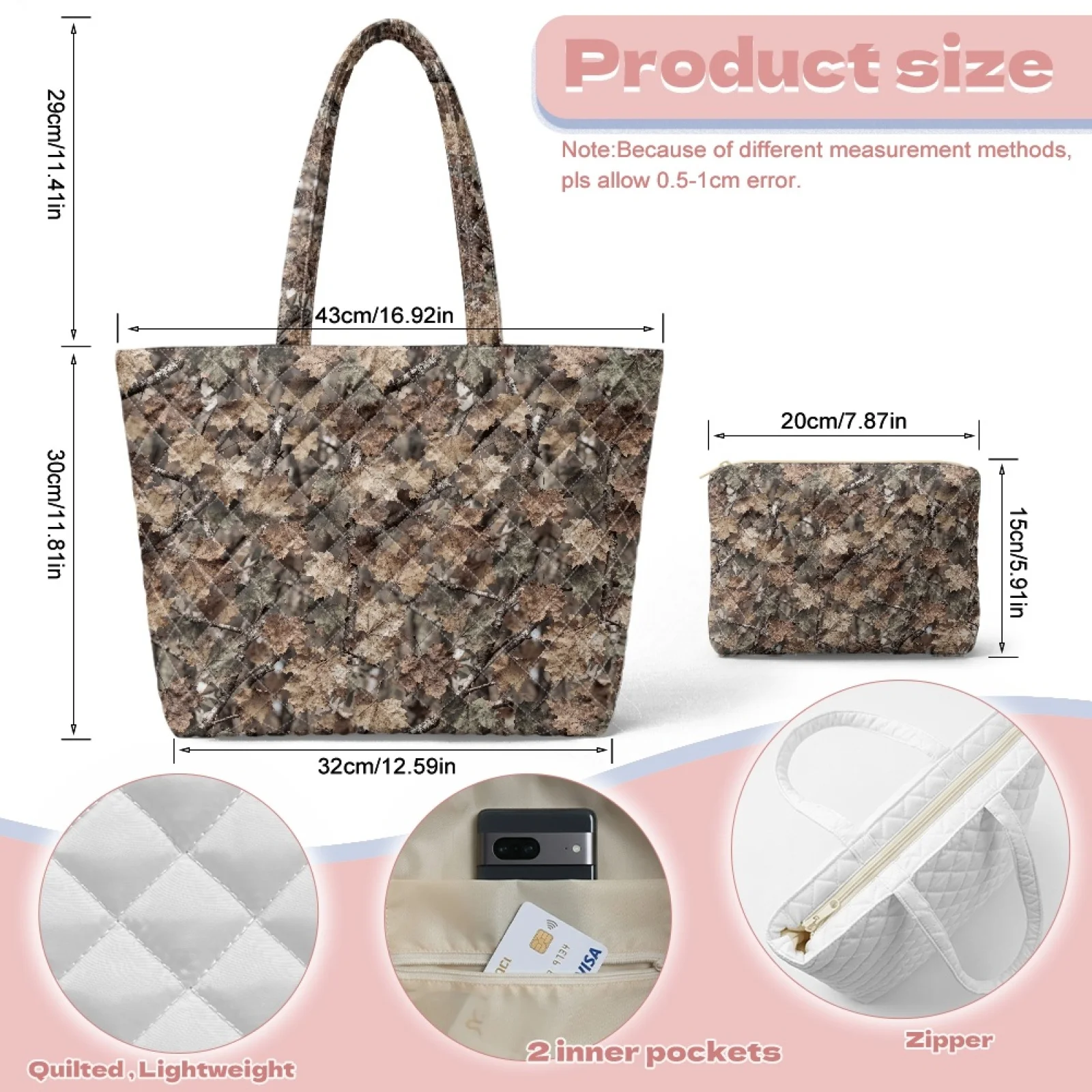 Coloranimal Turtles Starfish Set 2 Piece Quilted Shoulder Bag with Cosmetic Bag for Daily Use Short Trips New Trend