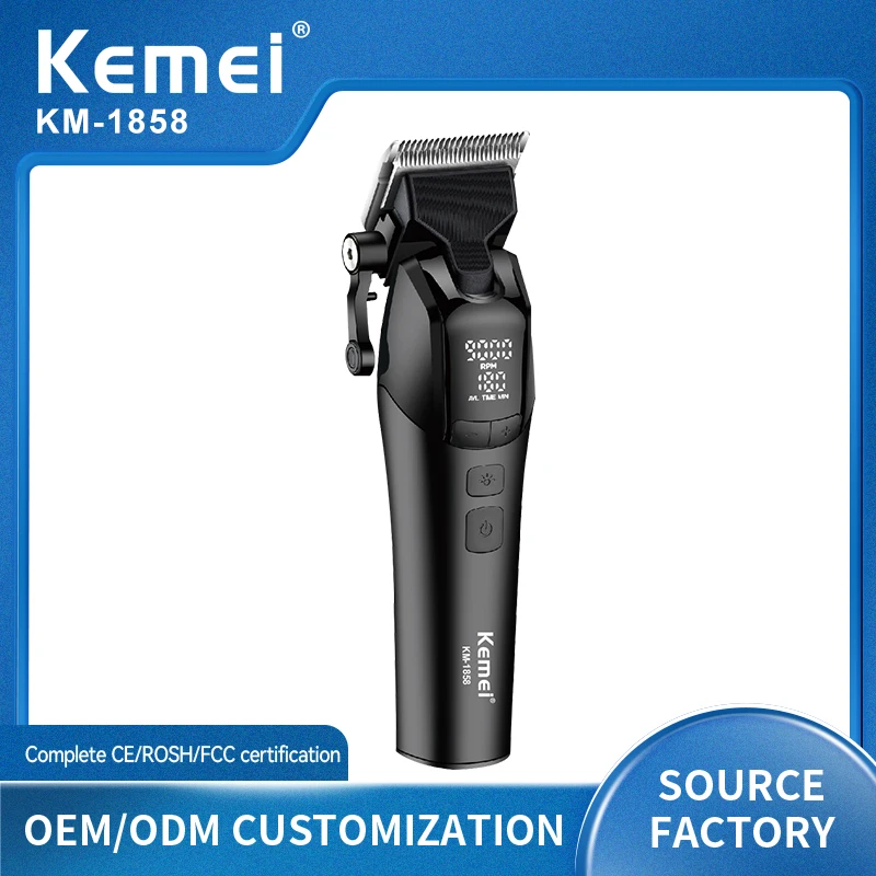 

KEMEI 1858 DLC Blade Electric Hair Clipper Professional Barber Beard Trimmer Usb Rechargeable Hair Cutting Machine With Light