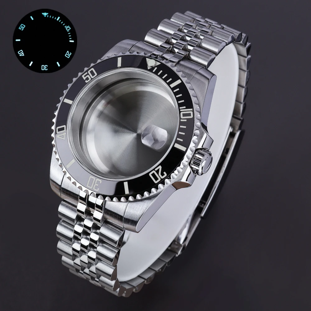 

40mm Men's Diver Watch Case Bracelet C3 Luminous ceramic bezel for NH35 NH36 NH34 ETA 2824 Miyota 8215 Movements Sapphire Glass
