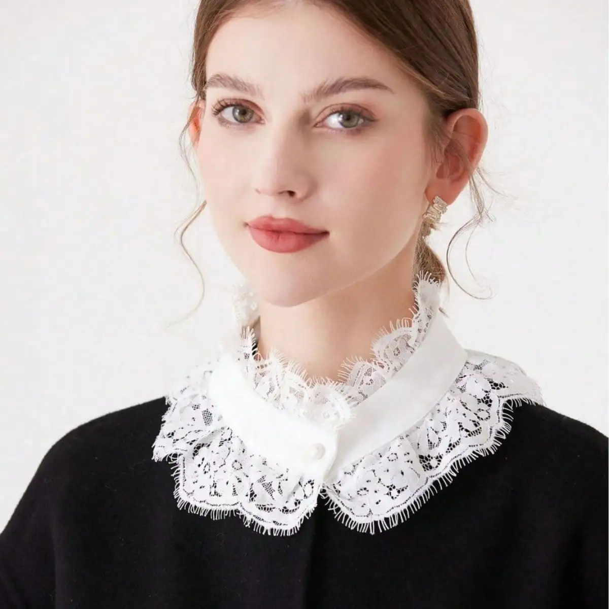 Gentle Black And White Eyelashes Lace Small Stand-Up Collar Stacked Scarf Hand Sleeves Elegant Decoration Small Single Collar False Collar