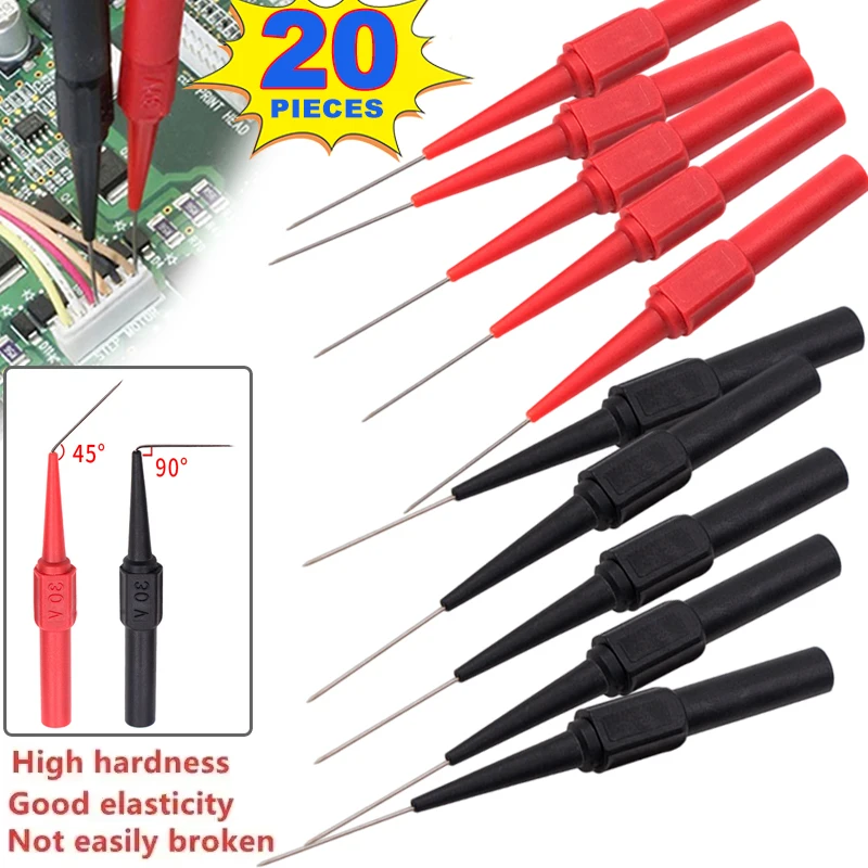 20/10Pcs 30V Diagnostic Tools Multimeter Test Lead Extention Back Piercing Needle Tip Probes Car Automotive Test Probe Kit 0.7MM