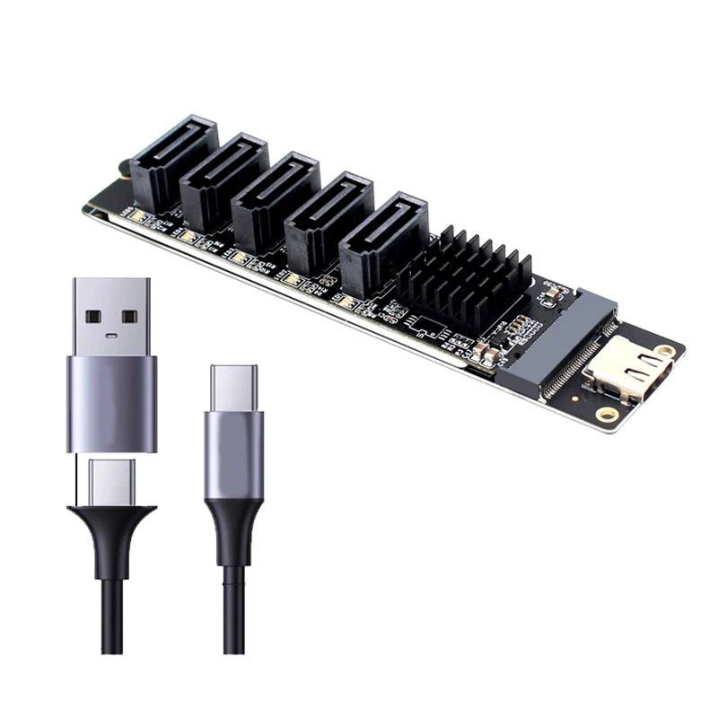 ชนิด C ถึง5พอร์ต SATA 3.0 6Gbps อะแดปเตอร์การ์ด JM575 + ชิป JMS580 SATA การ์ดขยาย Riser USB C เป็น SATA3.0แปลงสำหรับคอมพิวเตอร์