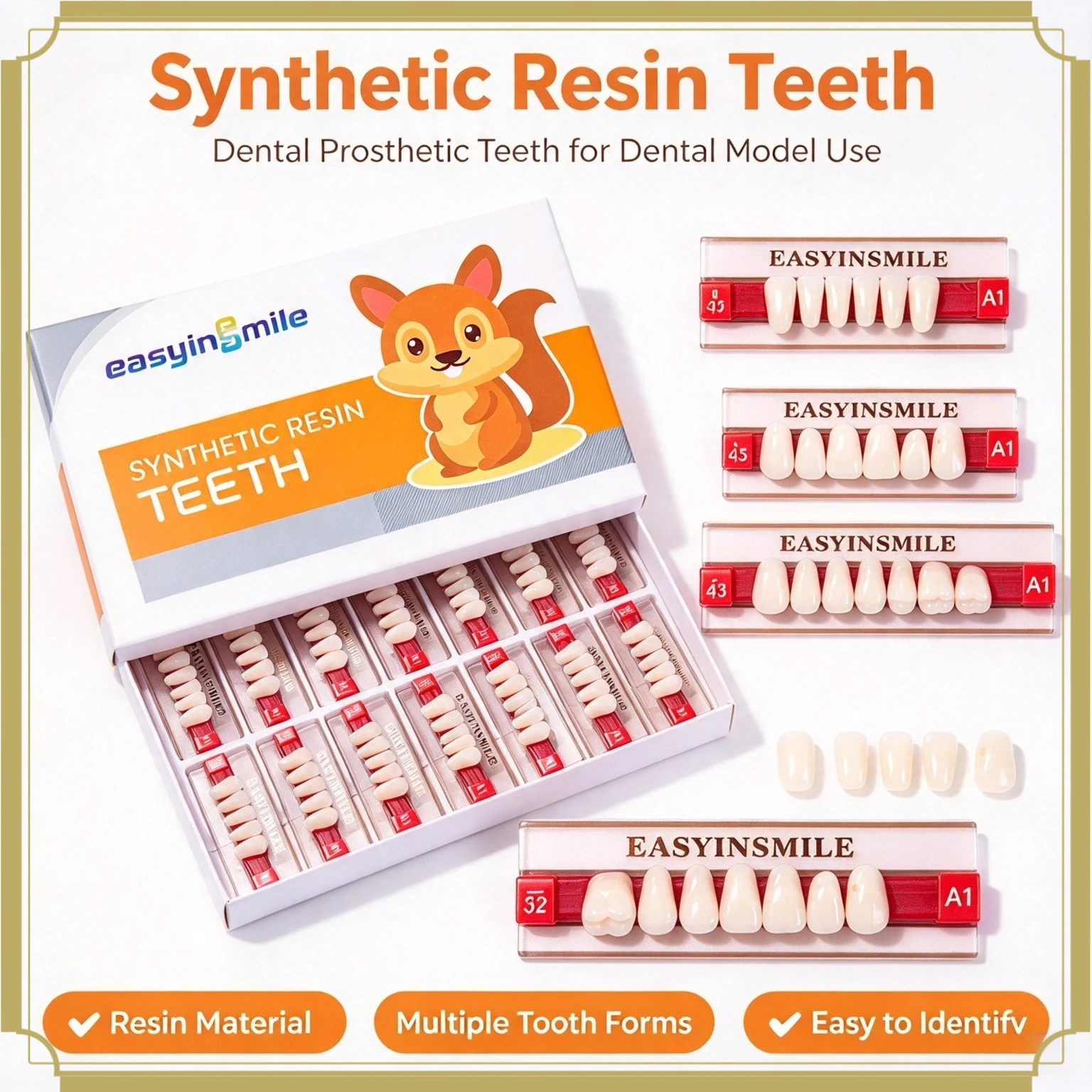Synthetic Resin Denture Teeth A1/A2/A3 Upper Anterior Lower Polymer Teeth Denture Teeth for Dental Teaching Practice
