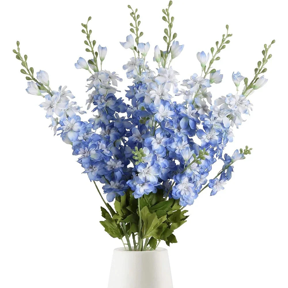 

6pcs Blue Delphinium Artificial Flowers Long Stem Larkspur for Wedding Centerpieces Floral Arrangements Home Vase Decor