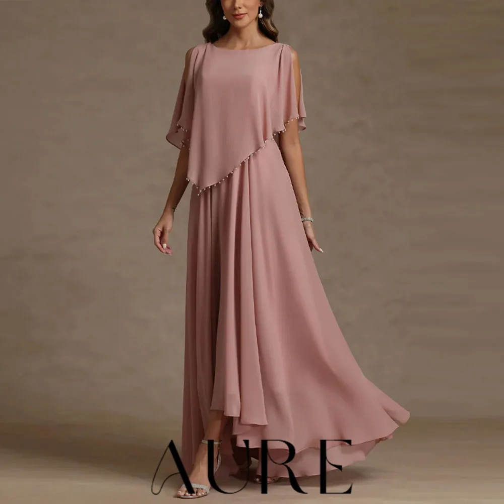 Aure Customized Royal Blue Mother of Bride Dress Half Sleeve Wedding Party Dress for Women Summer New Chiffon Beach dress 2027