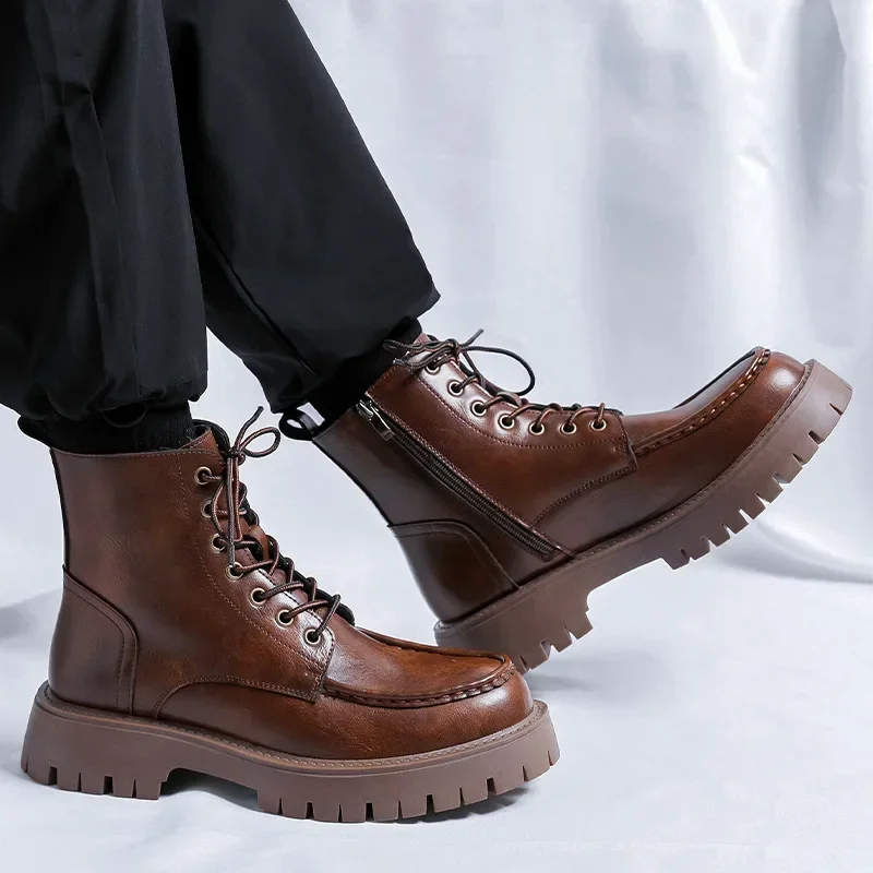 Bottes en cuir véritable pour hommes, chaussures décontractées à la mode, Style britannique, chaussures de haute qualité pour hommes, 2024