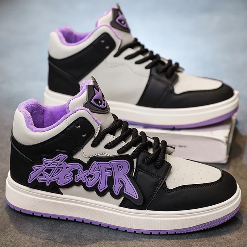 Walking Shoes Me Winter High-top Comfortable Flat Cotton Sneakers Fashion Lace-up Leather High-quality Tennis Shoes for Men