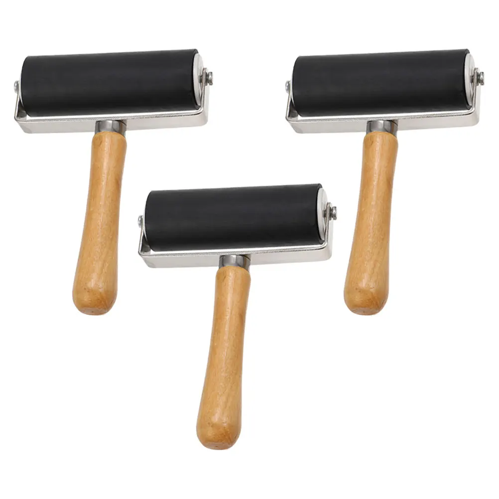 

3pcs OilInkRoller DurableMaterial PrintmakingPaintingSupplies GlueSpreading ArtCraftProjects BlackColor TeachingAids
