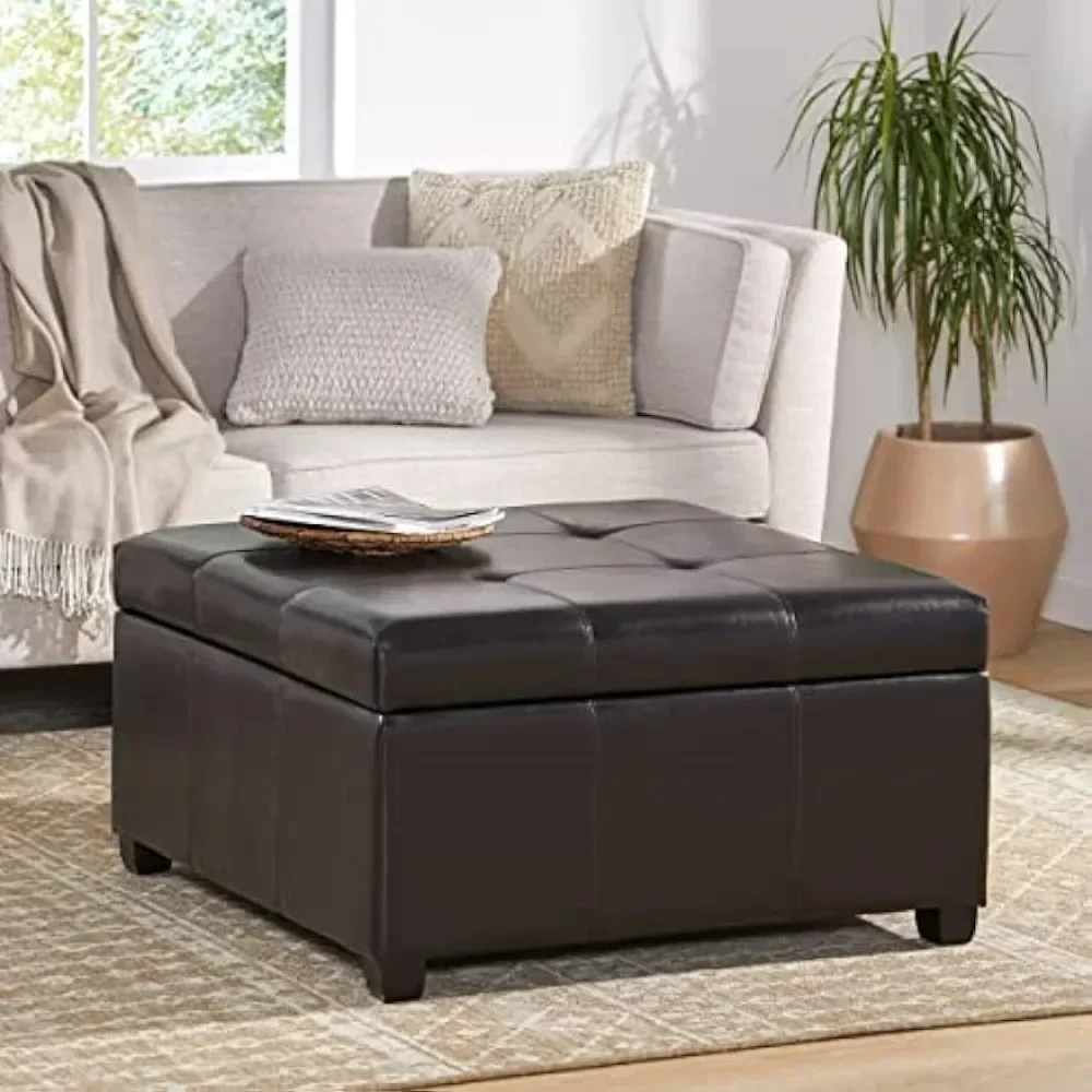 Oversized leather ottoman, square ottoman with living room storage, free shipping, espresso