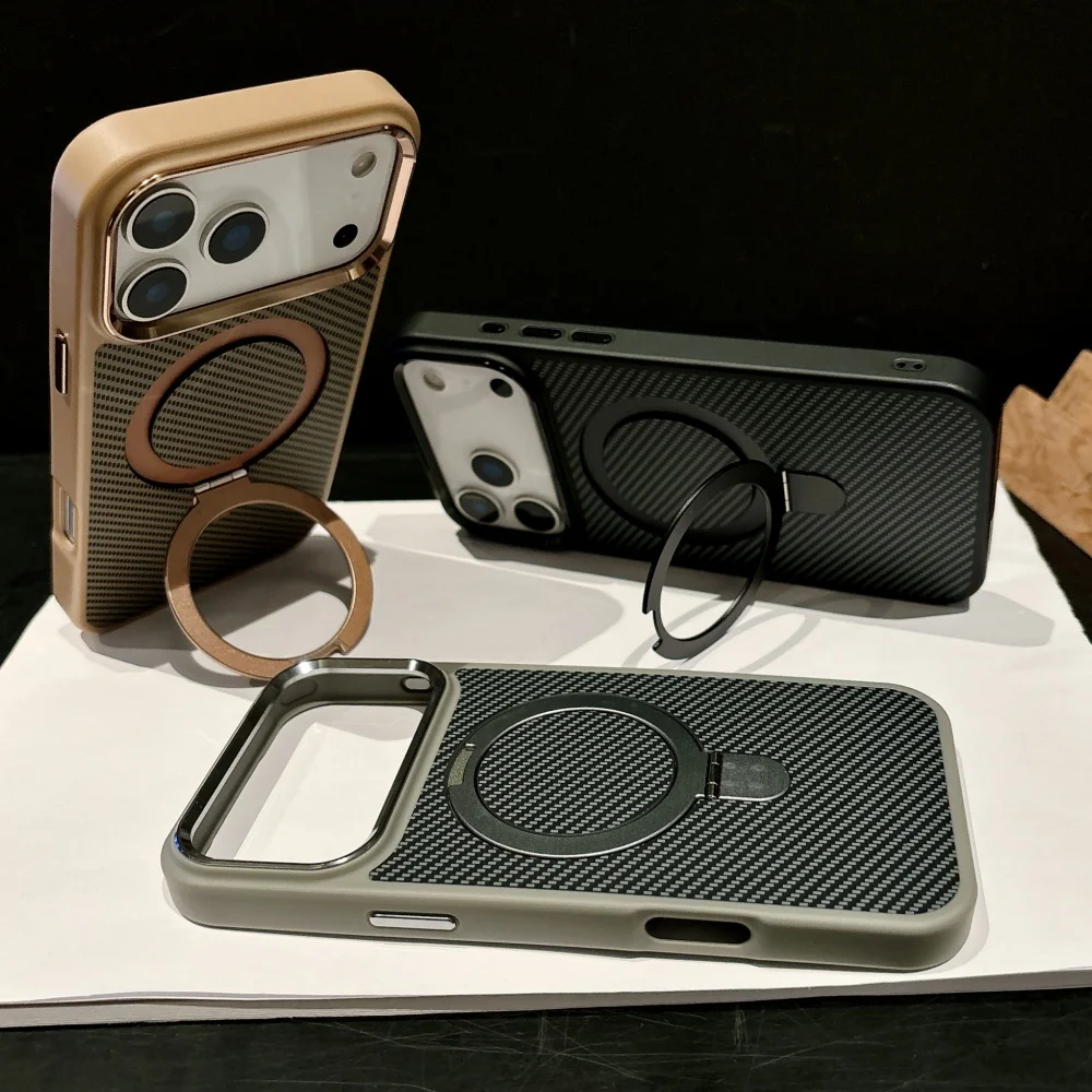 حافظة حامل مغناطيسي من ألياف الكربون Magsafe لهاتف iPhone 17 Air 16 15 Pro Max 14 13 12 11 غطاء ممتص للصدمات