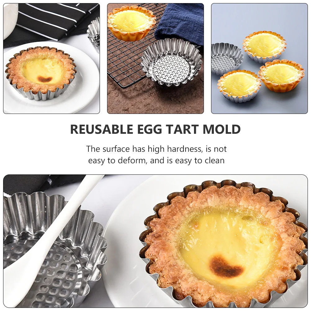 

6Pcs Stainless Steel Egg Tart Molds Reusable Baking Molds for Home Hotel Restaurant Bakery Pastry Cake Moulds Egg Tart Moulds