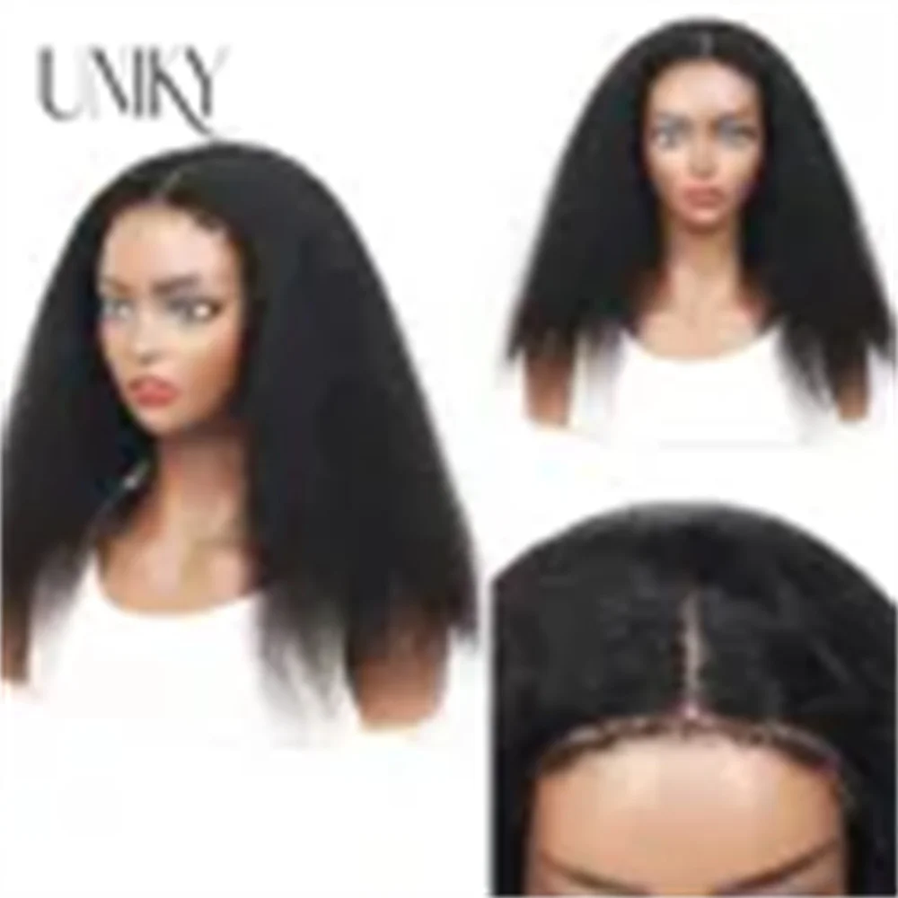 Kinky Straight 4C Edges Hairline Wear And Go Glueless yaki Wig Human Hair Pre Plucked With Curly Baby Hair Yaki Straight Wig 210