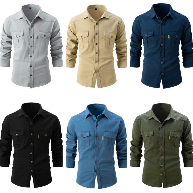 New Spring Cotton Social Shirt Men Solid Color High Quality Long Sleeve Shirt for Men Lapel Casual Social Men\'s Shirts