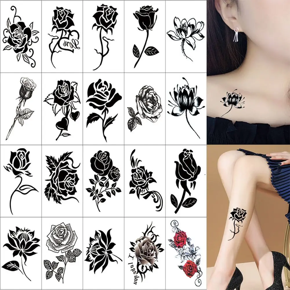 

Black Rose Kids Girls Men for Body Hands Arm Leg Fake Tattoo Body Art Stickers Flowers Temporary Tattoo Women Tattoo Decals