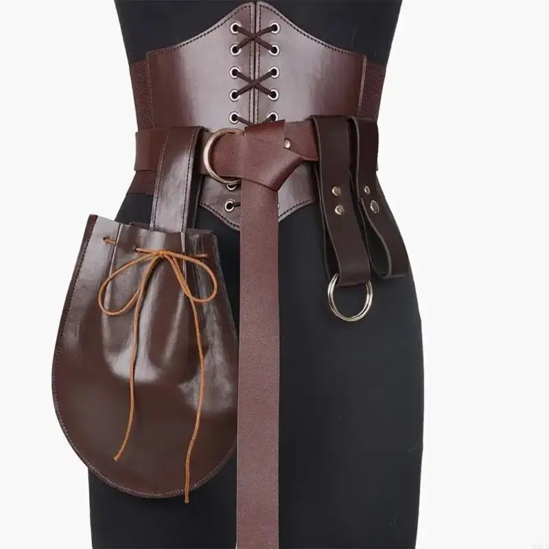 68UA Middeleeuwse lederen taille bewaker Lederen riem taille zakjes larp kostuumaccessoire