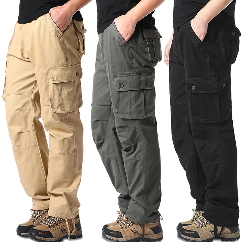 

Spring Autumn New Cargo Pants Multi-Pocket Loose Work Pants Men's Military Running Training Sports Pants Cotton Large Size