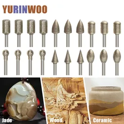 Stone Carving Set Diamond Burr Bits, 20PCS Polishing Kits Rotary Tools Accessories with 1/8’ Shank For Carving, Engraving, Grind