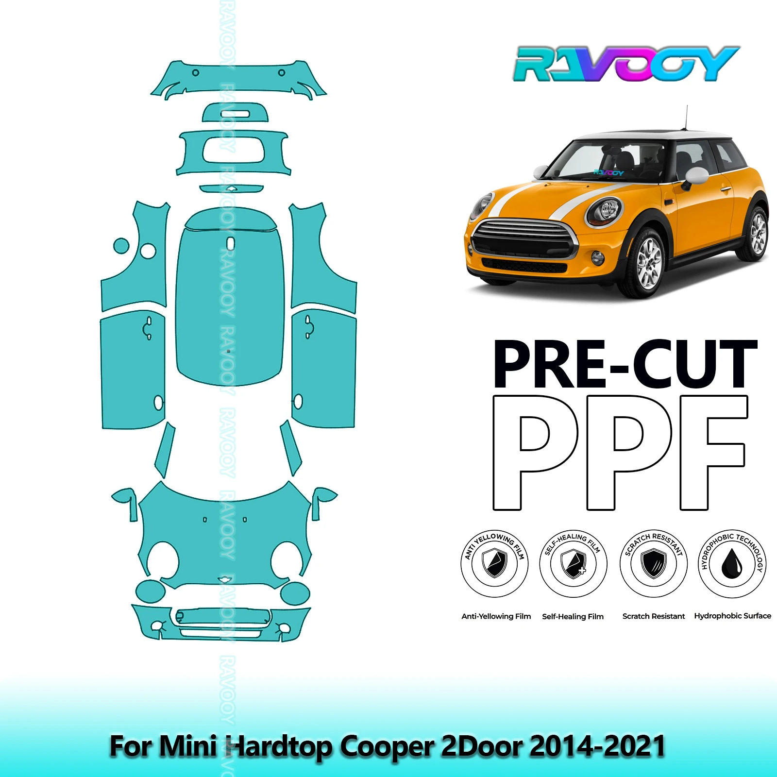 

8.5Mil Precut PPF Paint Protection Film Full Vehicle Clear Bra For Mini Hardtop Cooper 2Door 2014-2021