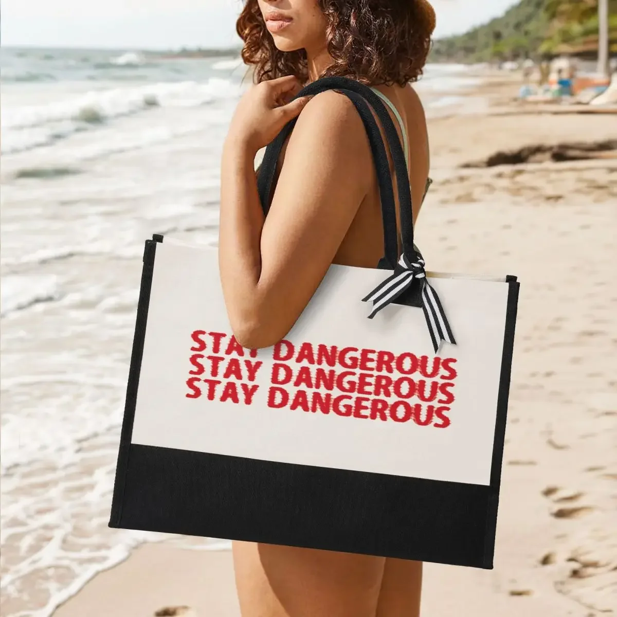 Geschenk-Einkaufstasche aus Segeltuch STAY DANGEROUS Canvas-Tasche mit großem Fassungsvermögen, anpassbare Qualitätsgeschenke