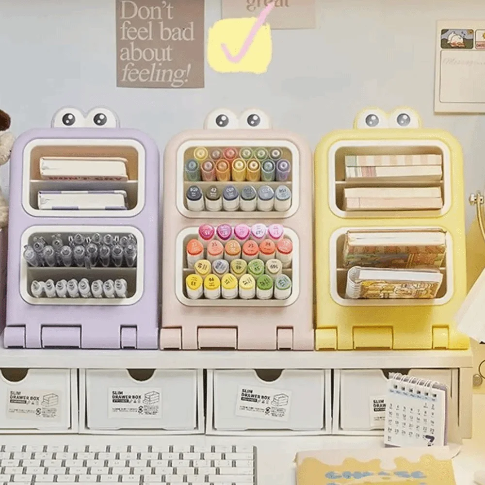 Removable Desktop Slanting Organizer Cartoon Colorful Cosmetics Storage Box Angled Design Large Capacity Brush Storage Container