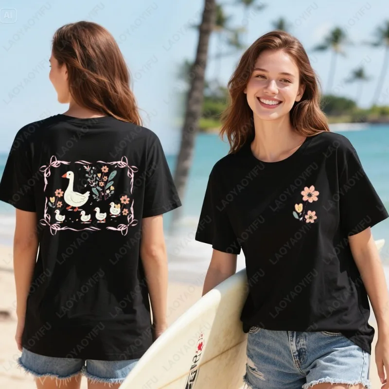 

Футболка Cottagecore Goose с цветочным принтом в фермерском доме, винтажные футболки с рисунком птиц, мягкие футболки с пигментом, милые хлопковые футболки с цветочным узором и принтом