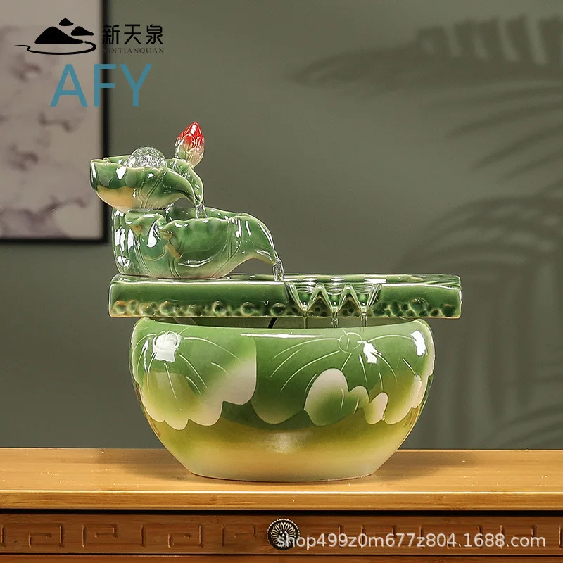 Ceramic Desktop Fish Tank with Waterfall Feature for Small Home Use Circulating Feng Shui Ball Lucky Living Room Aquarium