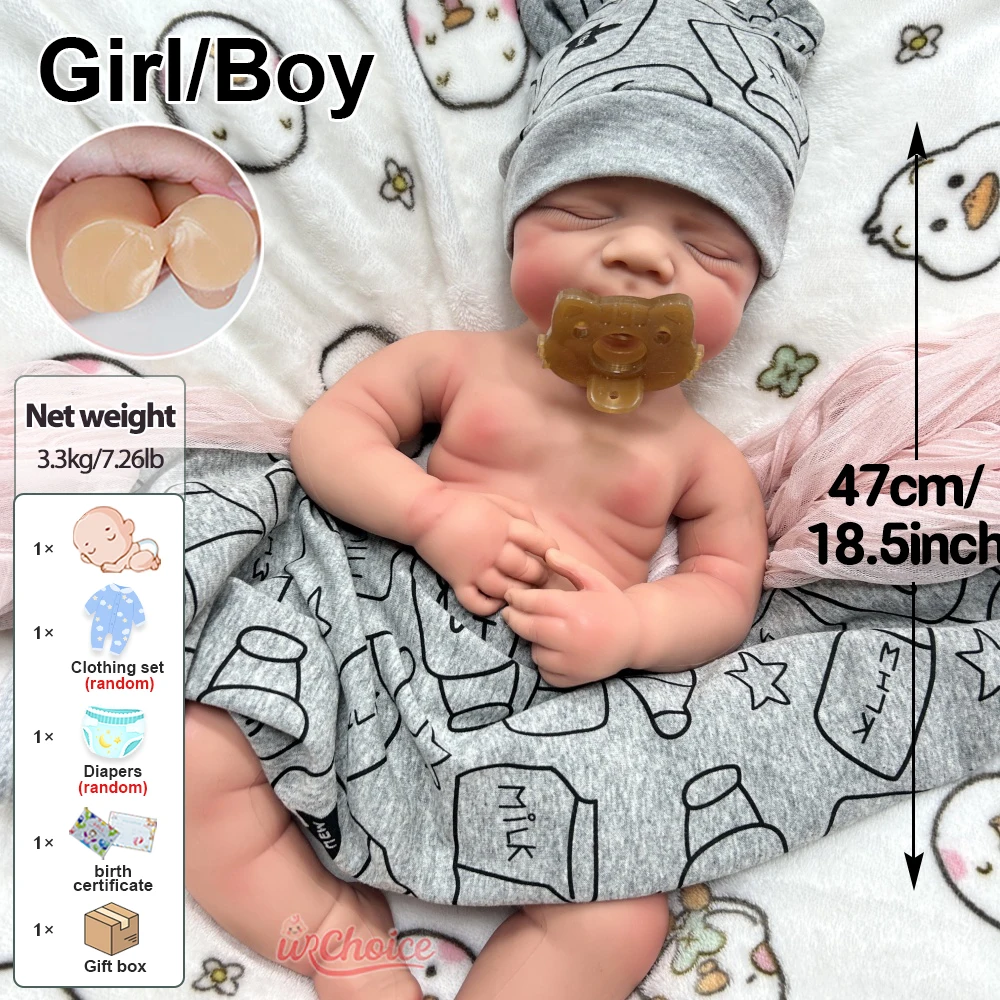 Boca aberta 47cm Pascale corpo inteiro silicone renascido menina/menino com a pele pintada boneca toque suave lavável para o presente de aniversário crianças brinquedo